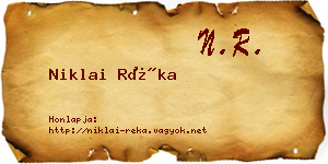 Niklai Réka névjegykártya